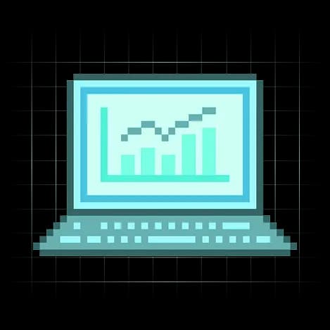 Laptop analytics illustration inside a processor frame