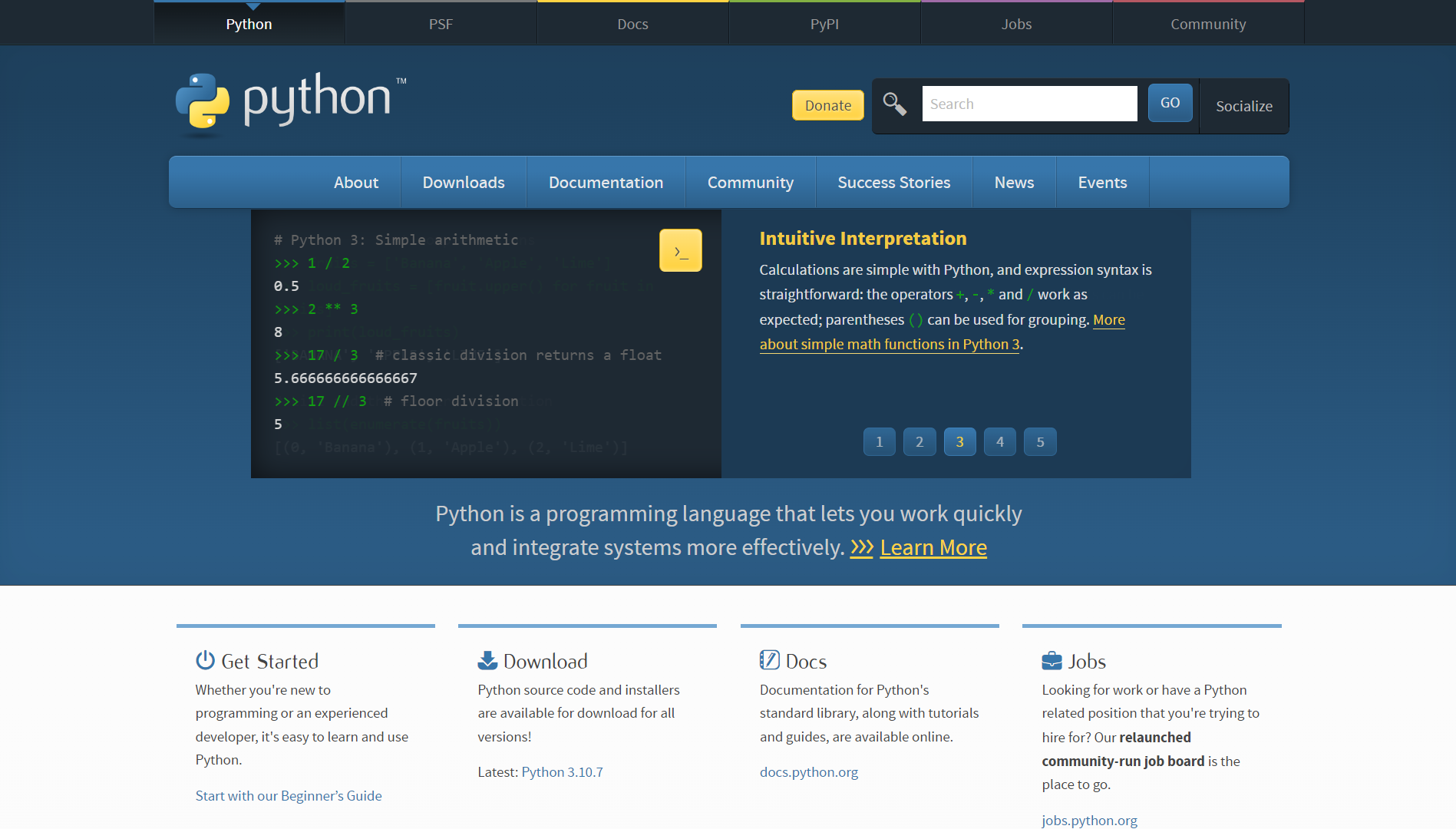 Python landing page