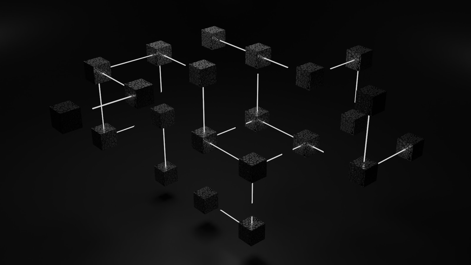 multiple black blocks connected together in a black virtual space