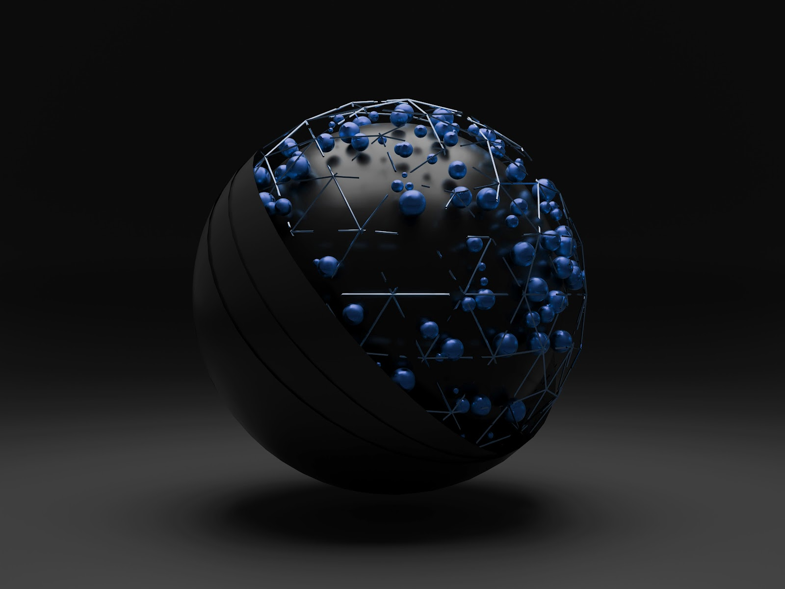 A black globe with multiple connected blue spots